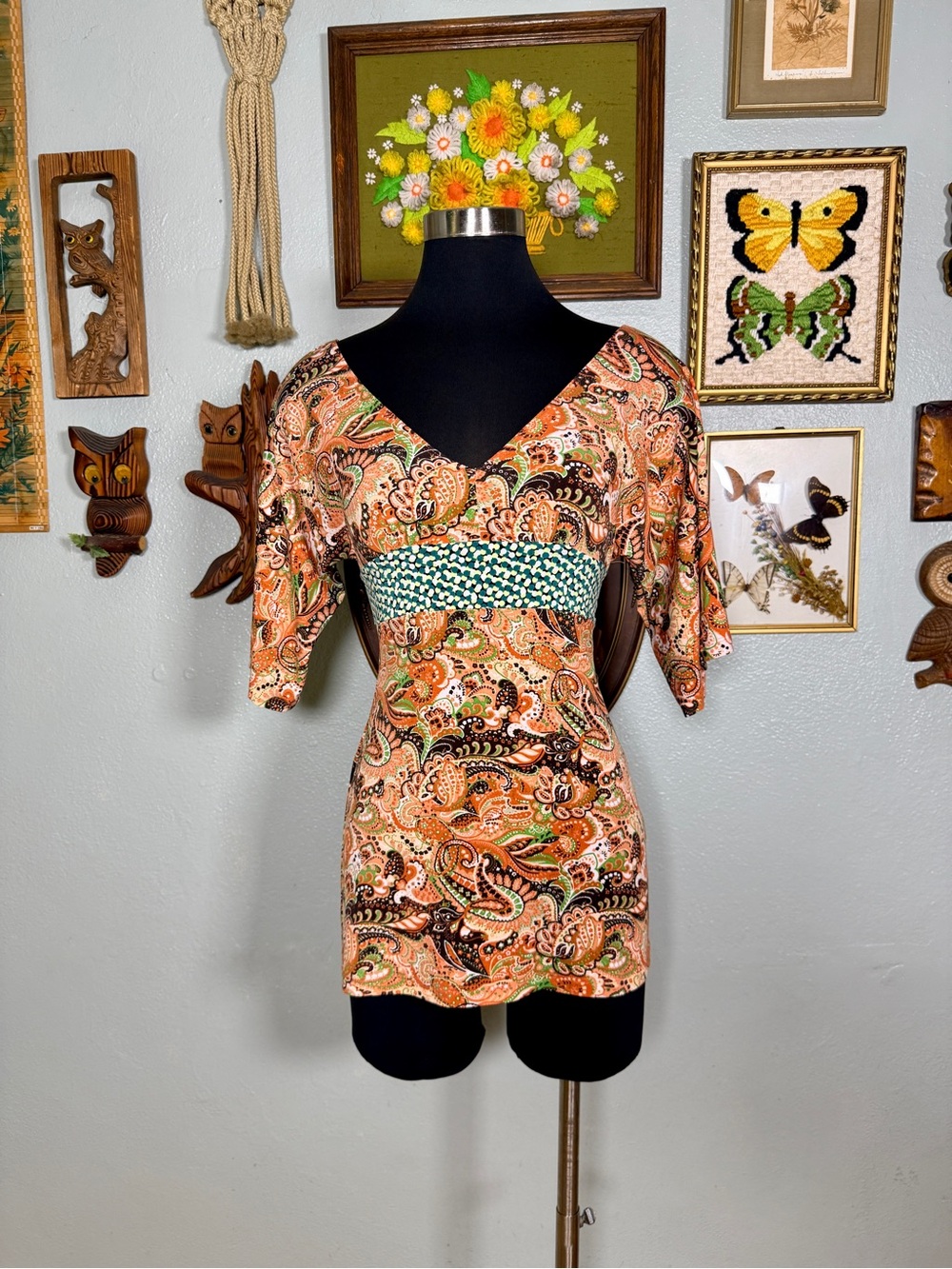 2000s Y2K Sele’ Paisley Boho Tunic Top